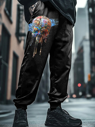 Fashionable Skull Graffiti Print Casual Cotton Short Sleeve T-Shirt