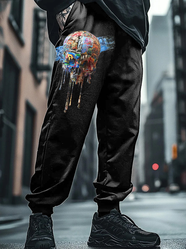 Fashionable Skull Graffiti Print Casual Cotton Short Sleeve T-Shirt