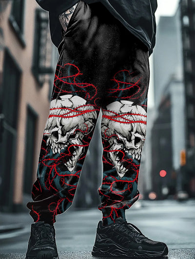 Fashionable Skull Graffiti Print Casual Cotton Short Sleeve T-Shirt