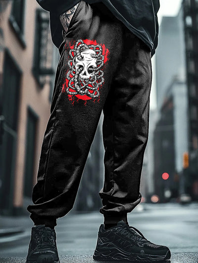 Fashionable Skull Graffiti Print Casual Cotton Short Sleeve T-Shirt