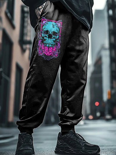 Fashionable Skull Graffiti Print Casual Cotton Short Sleeve T-Shirt