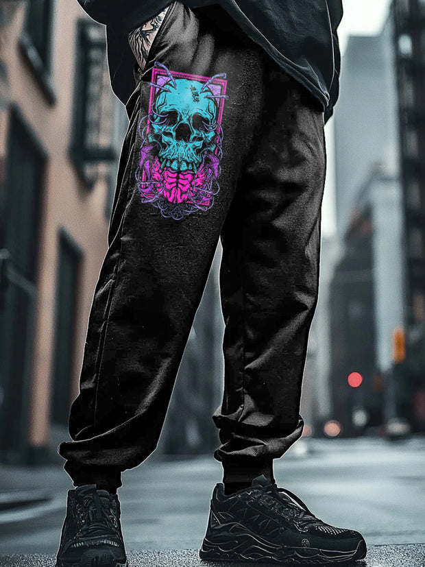 Fashionable Skull Graffiti Print Casual Cotton Short Sleeve T-Shirt