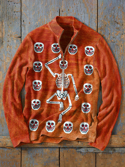 Retro Fashion Texture Print Casual Zipper Sweatshirt