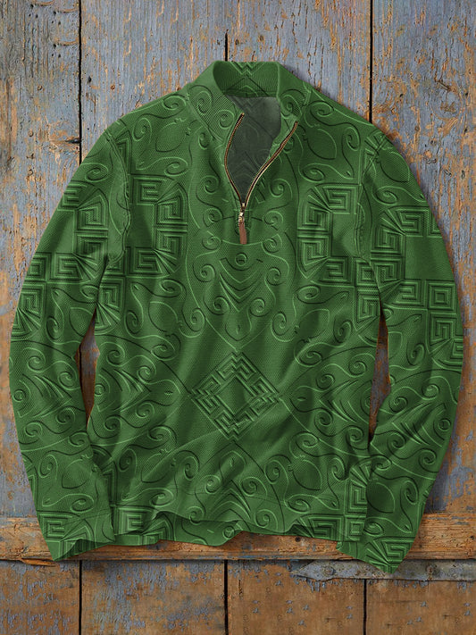 Retro Fashion Texture Print Casual Zipper Sweatshirt