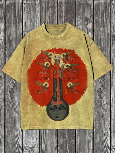 Vintage Christ Print Casual Short Sleeve T-Shirt