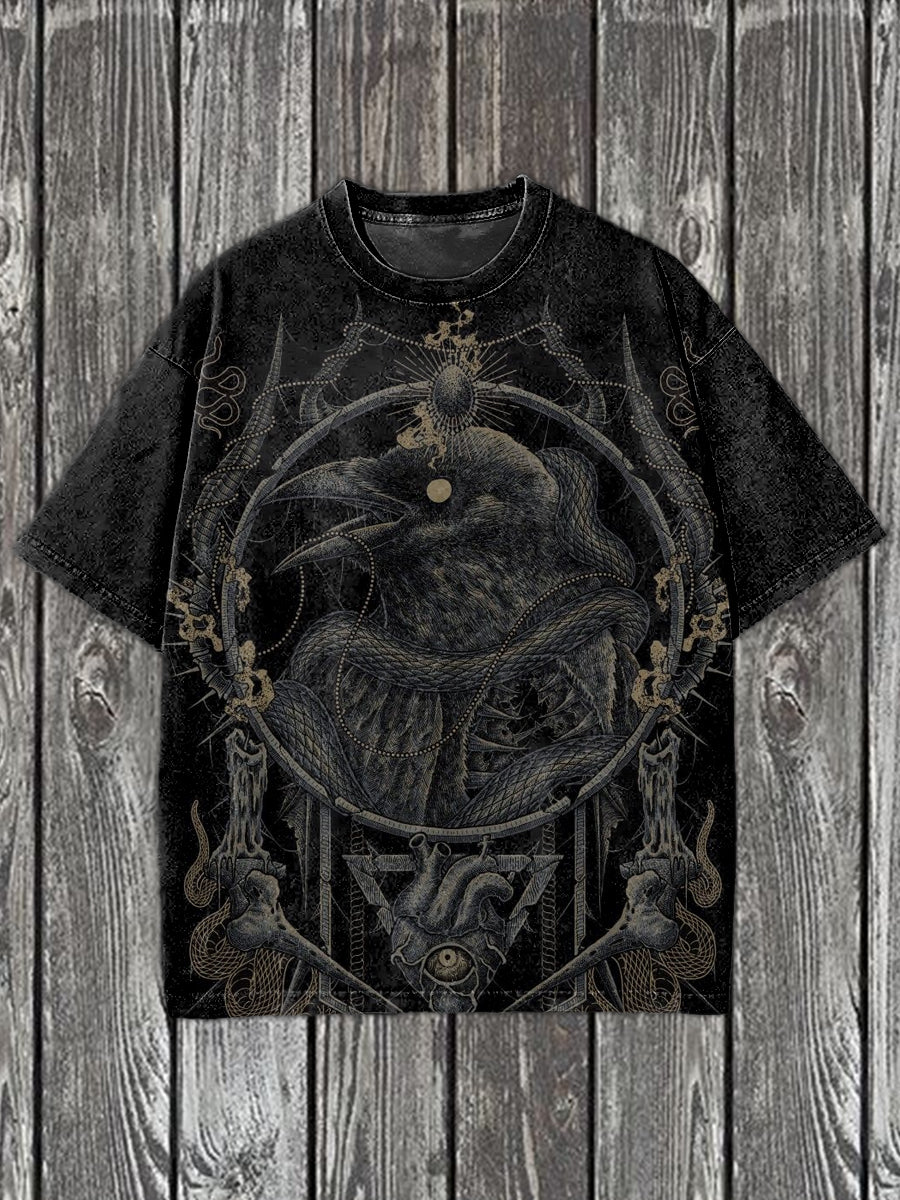 Gorgeous Crow Illustration Casual Short Sleeve T-Shirt