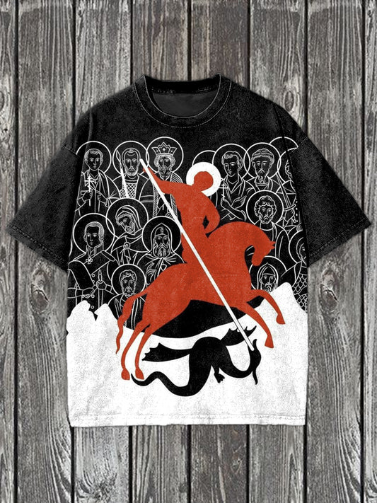 Vintage Christ Print Casual Short Sleeve T-Shirt