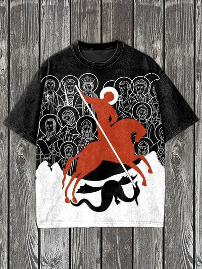 Vintage Christ Print Casual Short Sleeve T-Shirt