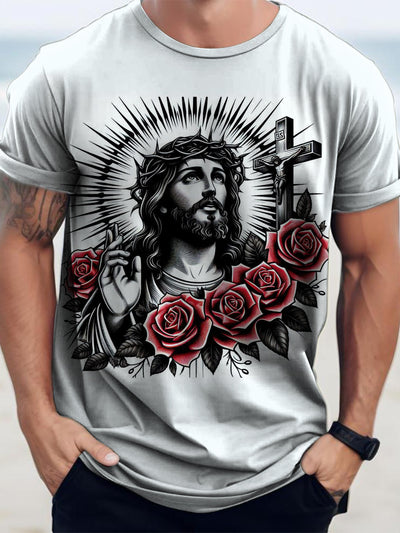 Jesus Printed Vintage Fashion Loose Short Sleeve T-Shirt