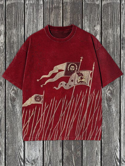 Vintage Christ Print Casual Short Sleeve T-Shirt