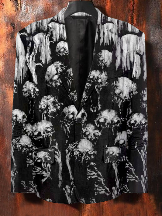 Fashionable Graffiti Skull Illustration Print Casual Blazer