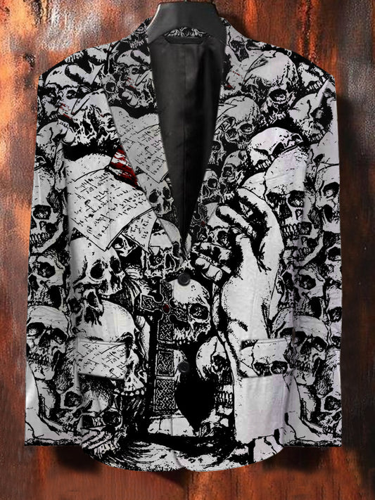 Fashionable Graffiti Skull Illustration Print Casual Blazer