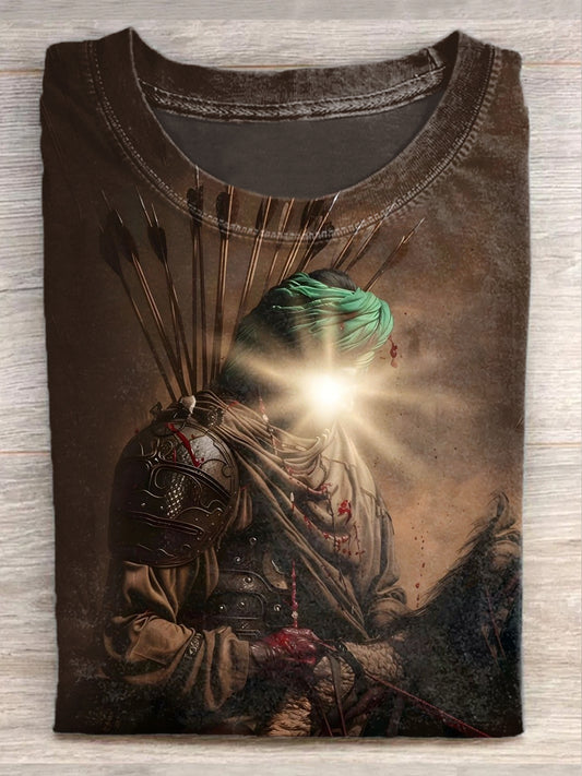 Retro Warrior Illustration Casual Short Sleeve T-Shirt