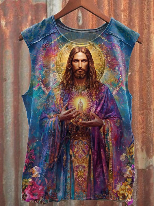 Men's Casual Colorful Jesus Printed Tank Top