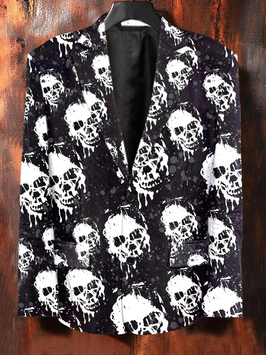 Fashionable Graffiti Skull Illustration Print Casual Blazer