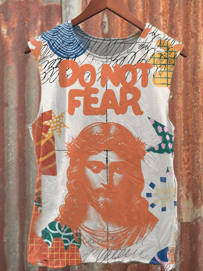 Retro Funny Jesus Illustration Printed Casual Tank Top