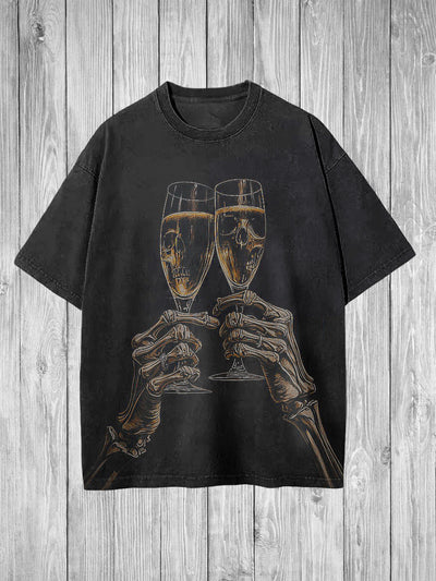 Vintage Skull Printed Vintage Fashion Loose Short Sleeve  T-Shirt