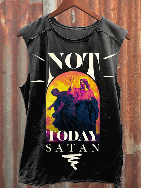 Retro Funny Jesus Illustration Printed Casual Tank Top