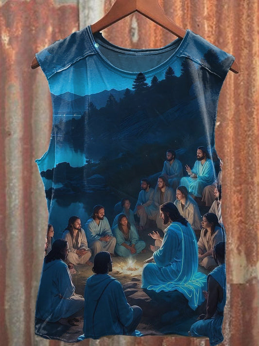 Men's Casual Vintage Christ Printed Tank Top