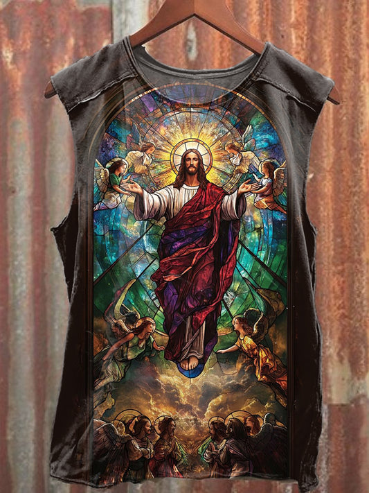 Retro Jesus Illustration Art Print Casual Cotton Tank Top