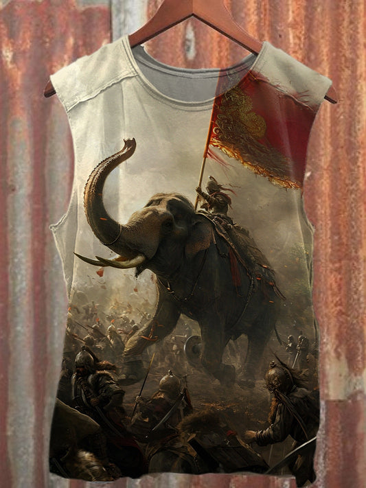 Vintage Elephant Art Print Casual Cotton Tank Top