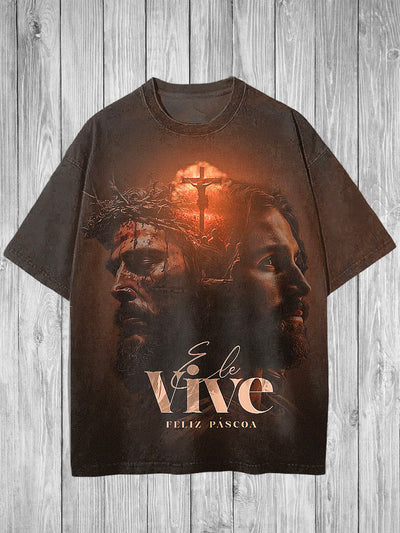 Jesus Printed Vintage Fashion Loose Short Sleeve  T-Shirt