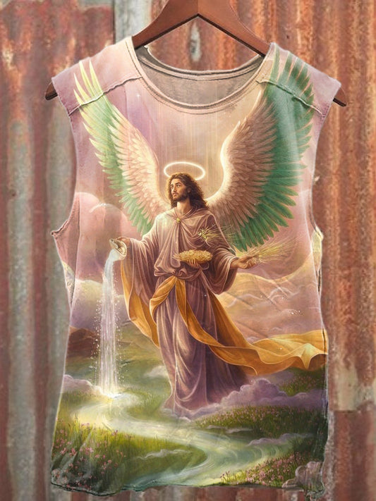 Retro Angel Illustration Art Print Casual Cotton Tank Top