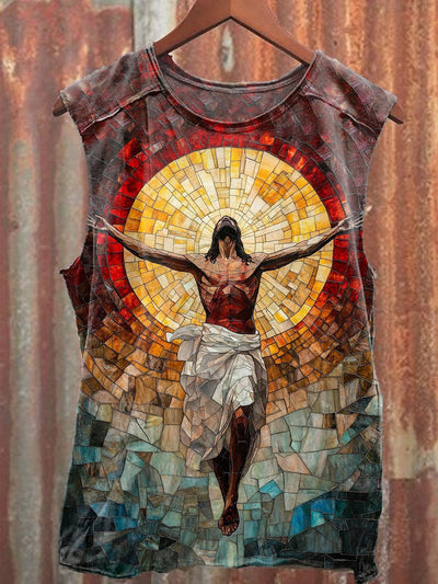 Retro Jesus Illustration Art Print Casual Cotton Tank Top