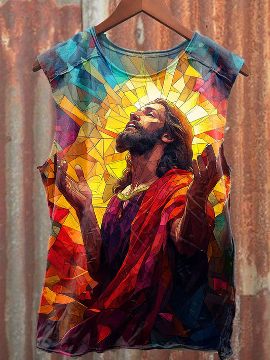 Retro Jesus Illustration Art Print Casual Cotton Tank Top