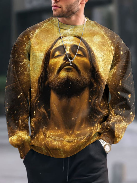 Men's Vintage Jesus Print Crew Neck Casual Sweatshit
