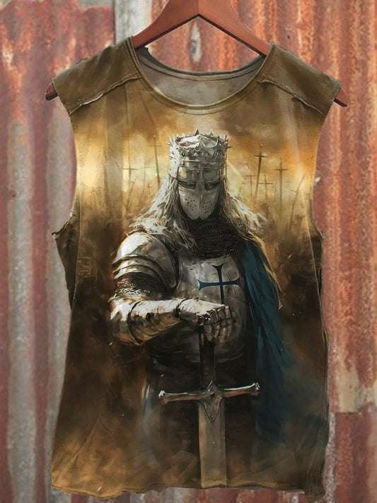 Retro Knight Art Print Casual Cotton Tank Top