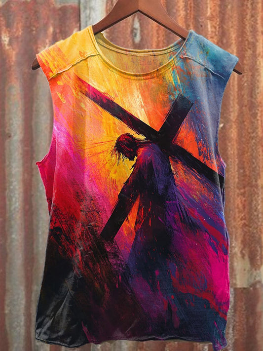 Retro Jesus Illustration Art Print Casual Cotton Tank Top