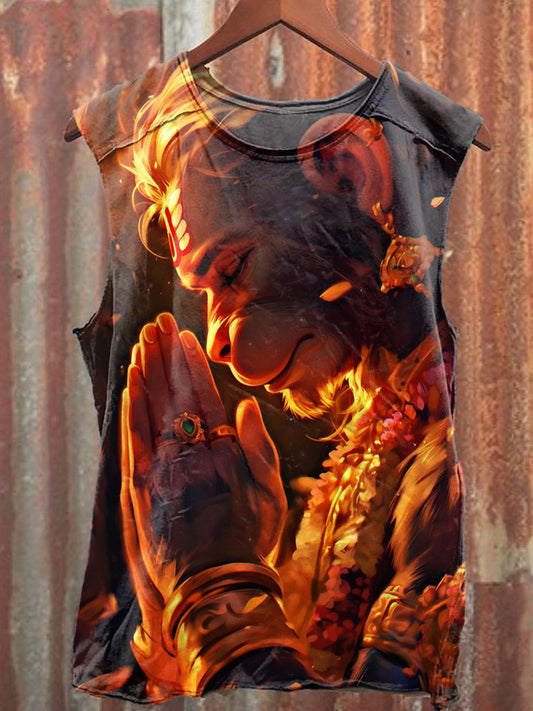 Retro Hanuman God Art Print Casual Cotton Tank Top