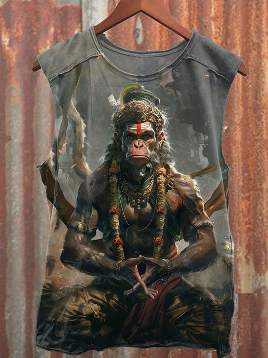 Retro Hanuman God Art Print Casual Cotton Tank Top