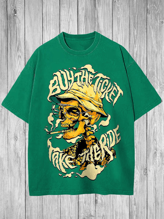 Skull Printed Vintage Fashion Loose Short Sleeve T-Shirt