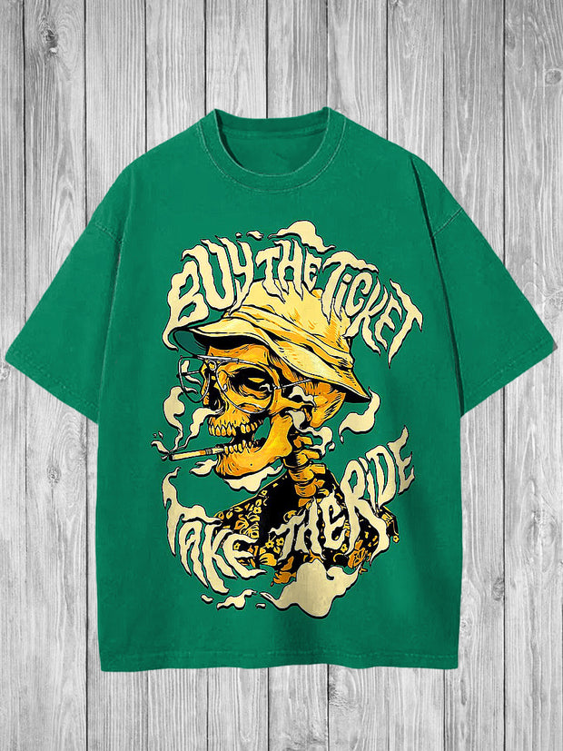 Skull Printed Vintage Fashion Loose Short Sleeve T-Shirt