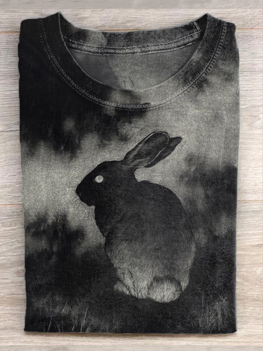 Fashion Easter Bloody Bunny Illustration Art Print Casual Short Sleeve T-Shirt