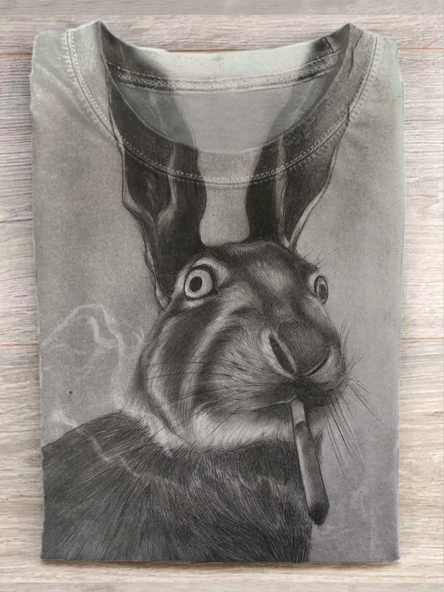 Fashion Easter Bunny Illustration Art Print Casual Short Sleeve T-Shirt