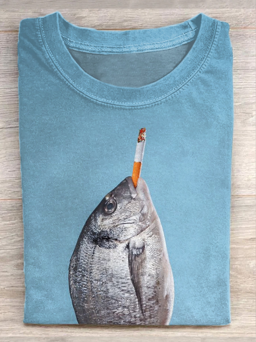 Funny Fish Illustration Art Print Casual T-Shirt