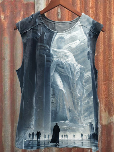 Retro Mysterious Statue Art Print Casual Cotton Tank Top