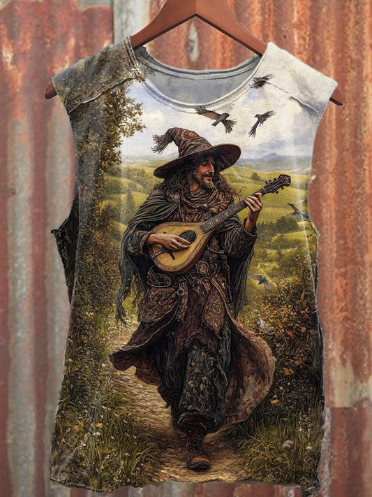 Retro Mysterious Old Man Art Print Casual Cotton Tank Top