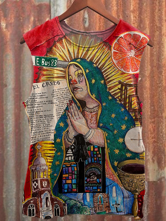 Vintage Virgin Mary Illustration Art Print Casual Cotton Tank Top