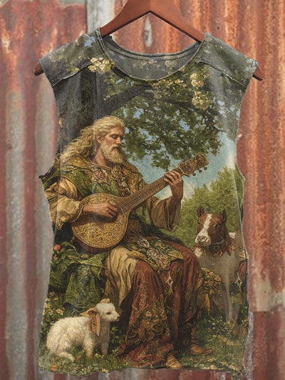 Retro Mysterious Old Man Art Print Casual Cotton Tank Top