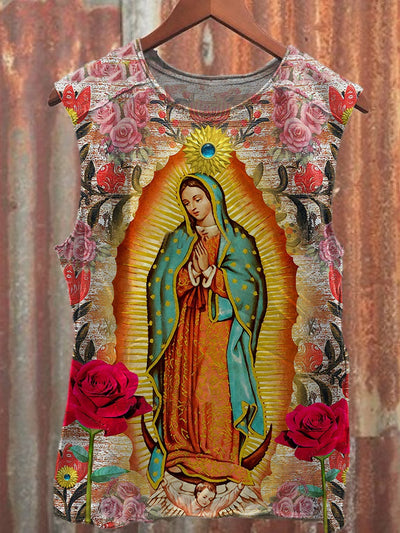 Vintage Virgin Mary Illustration Art Print Casual Cotton Tank Top