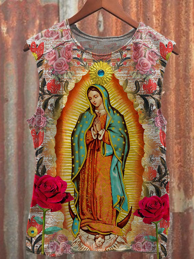 Vintage Virgin Mary Illustration Art Print Casual Cotton Tank Top