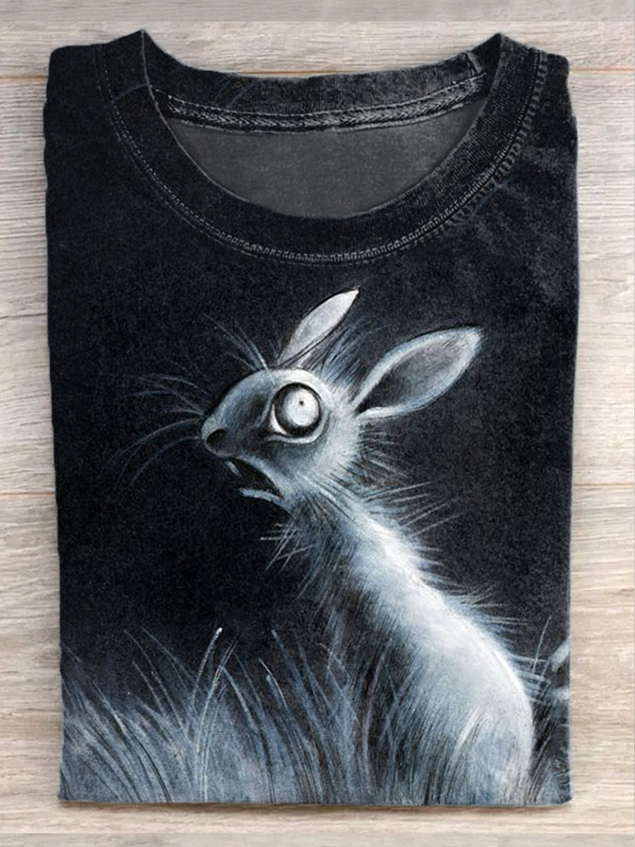 Fashion Easter Bloody Bunny Illustration Art Print Casual Short Sleeve T-Shirt
