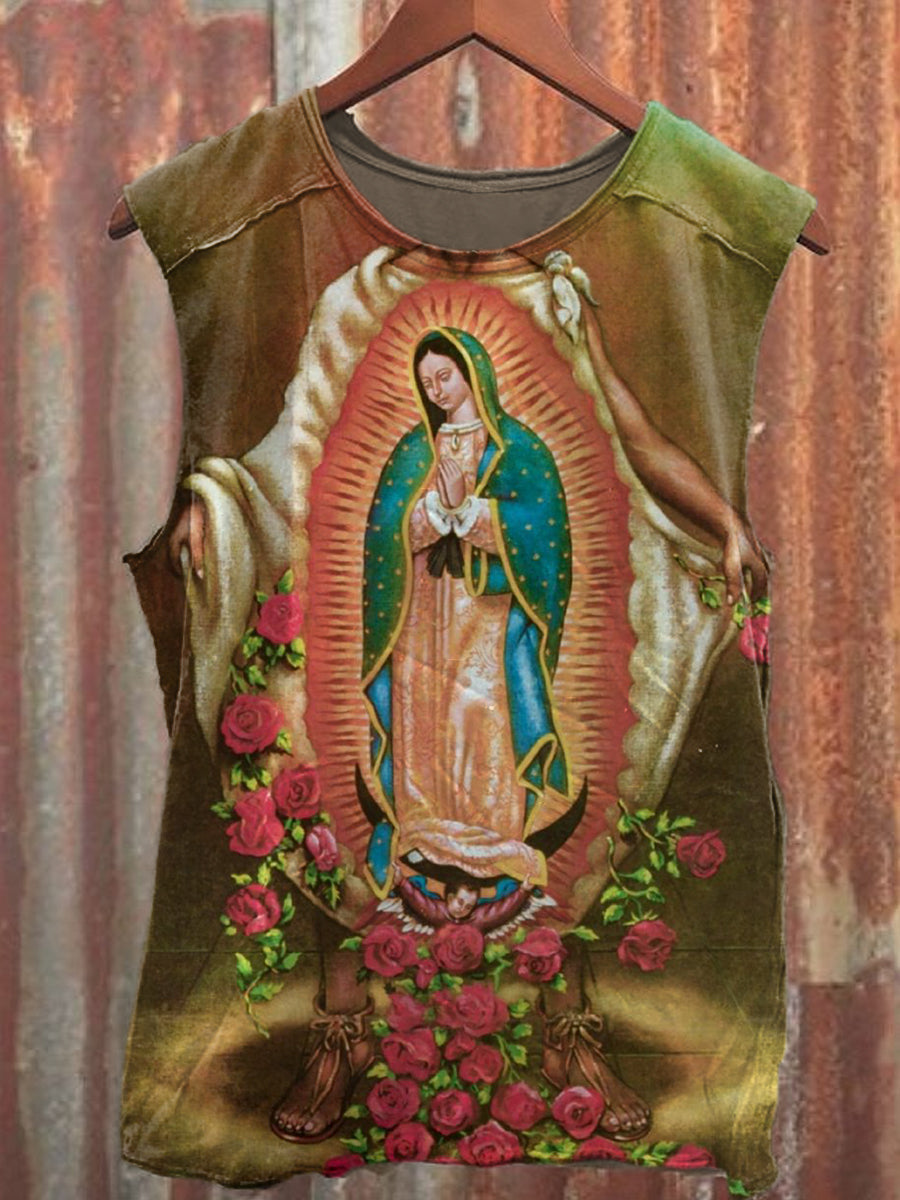 Vintage Virgin Mary Illustration Art Print Casual Cotton Tank Top