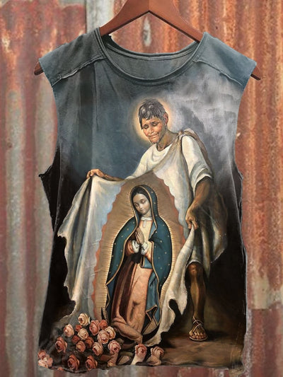 Vintage Virgin Mary Illustration Art Print Casual Cotton Tank Top