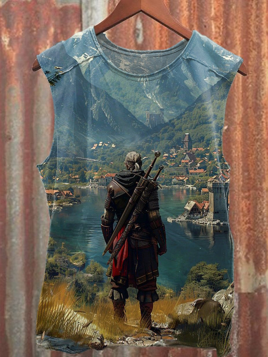 Vintage Warrior Art Print Casual Cotton Tank Top