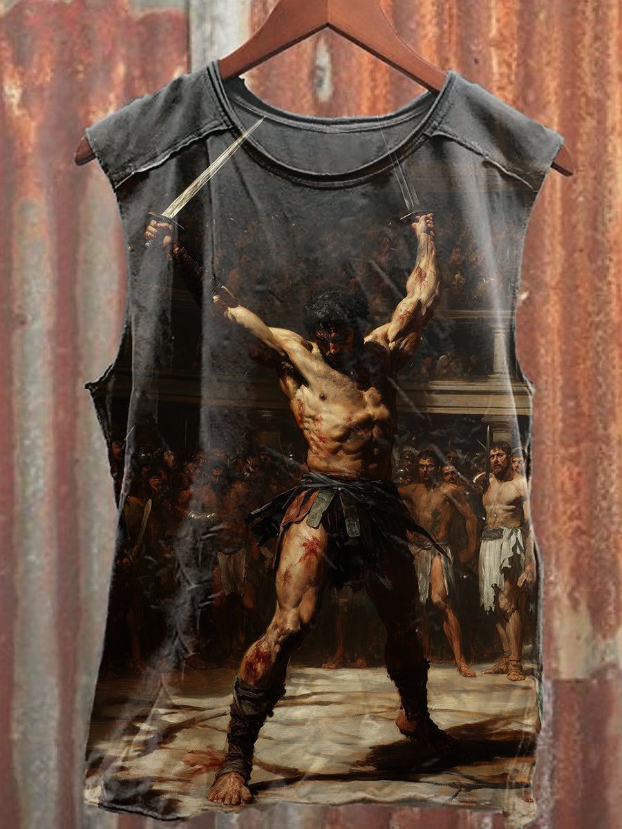 Vintage Warrior Art Print Casual Cotton Tank Top